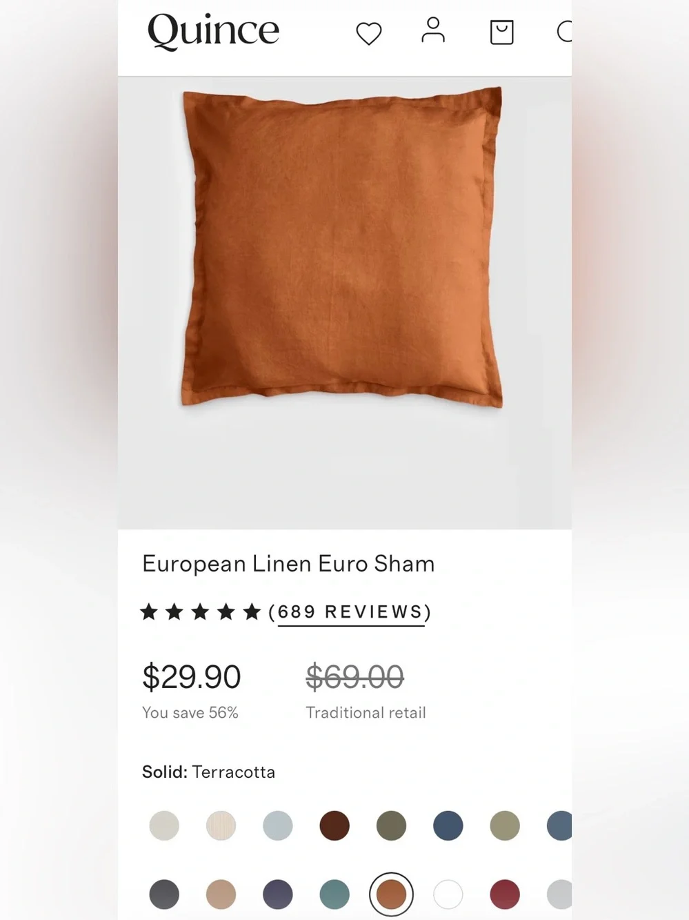 NWT Quince European Linen Euro Sham, 26 X 26 (Terracotta)